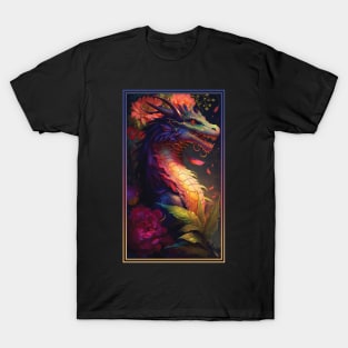 Dragon Vibrant Tropical Flower Tall Digital Oil Painting Portrait 2 T-Shirt